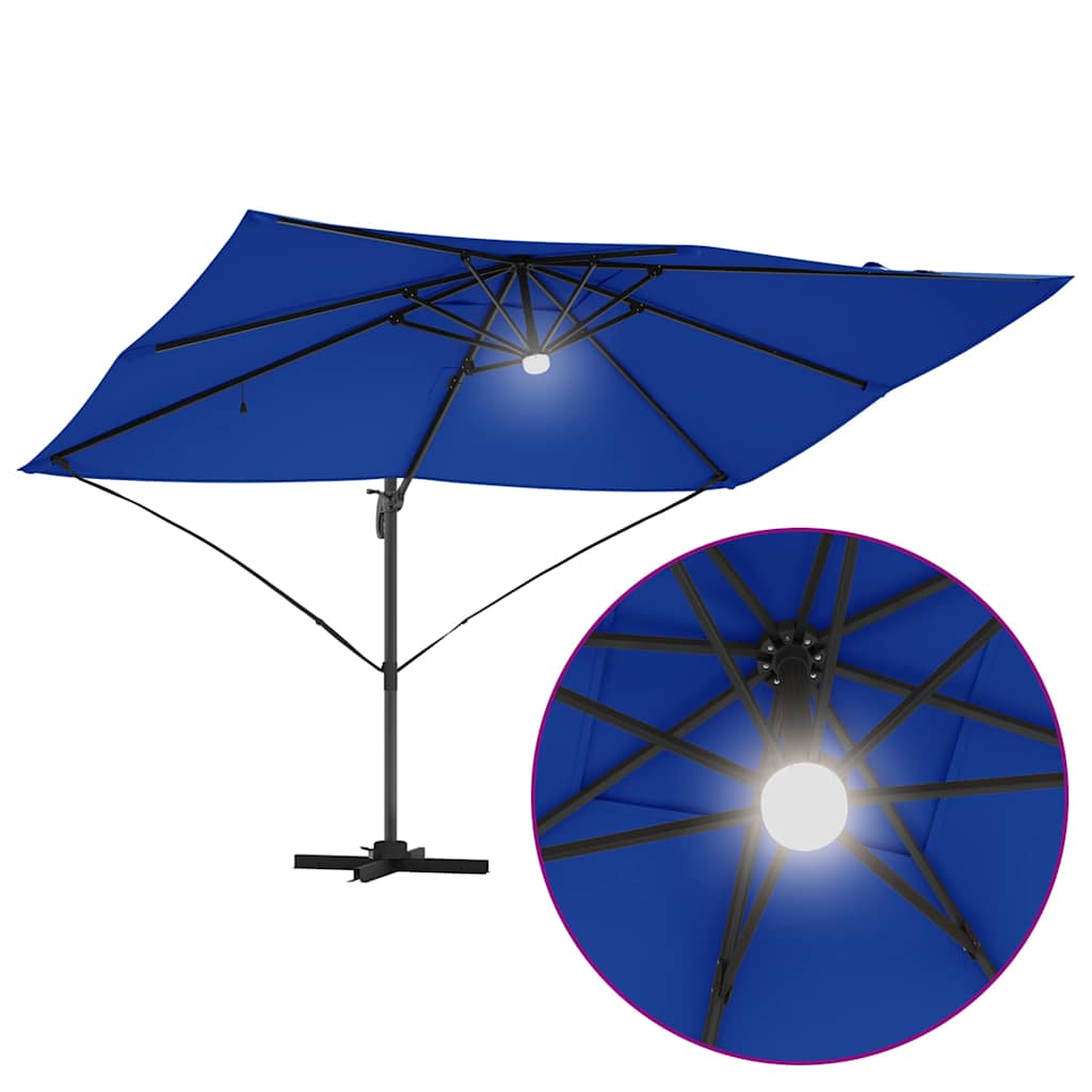 Sonnenschirm mit LED-Lichtleisten Azurblau 351 x 250 x 253 cm