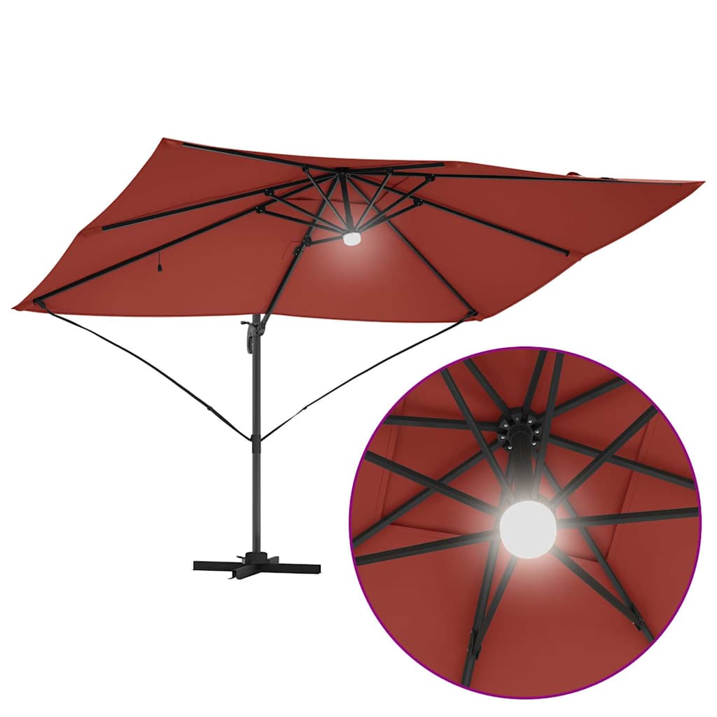 Sonnenschirm mit LED-Lichtleisten Terrakotta 351 x 250 x 253 cm