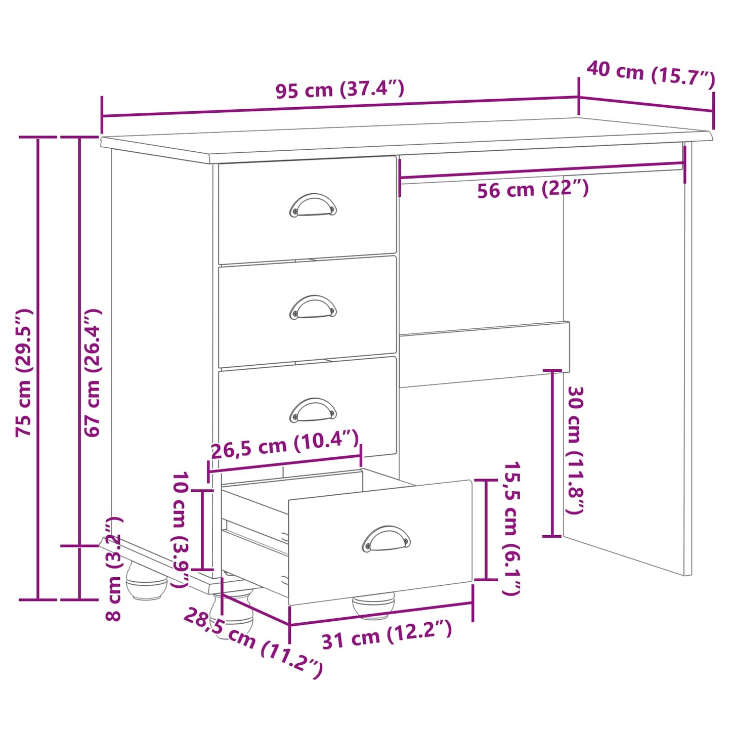 Desk ASKIM White 95 x 40 x 75 cm Solid Pine Wood