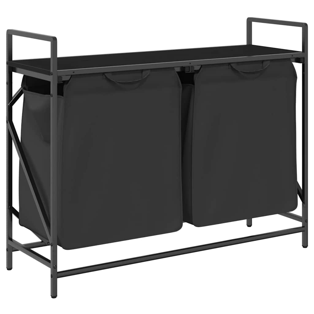 Laundry Basket 2 Compartments with Shelf Black Oak Look