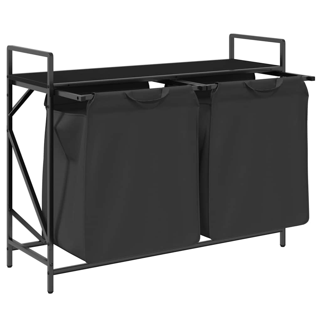 Laundry Basket 2 Compartments with Shelf Black Oak Look