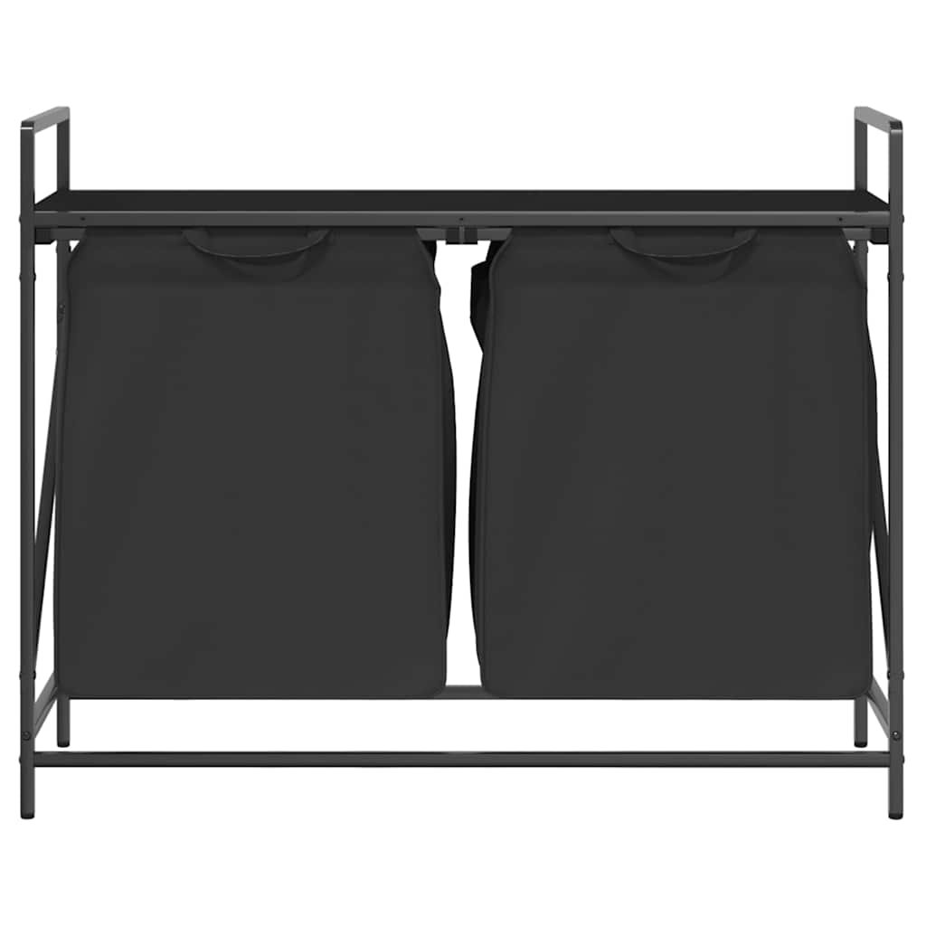 Laundry Basket 2 Compartments with Shelf Black Oak Look