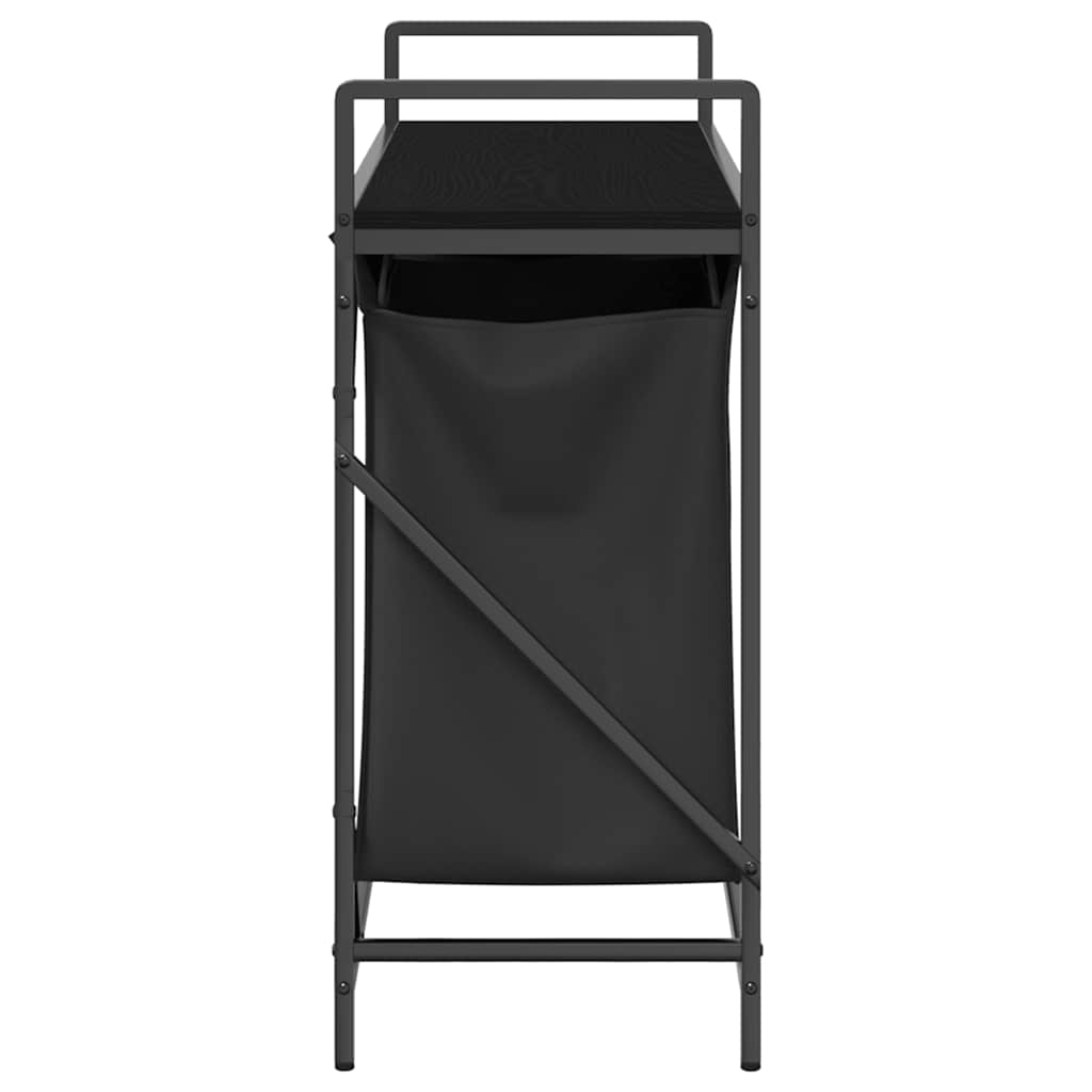 Laundry Basket 2 Compartments with Shelf Black Oak Look