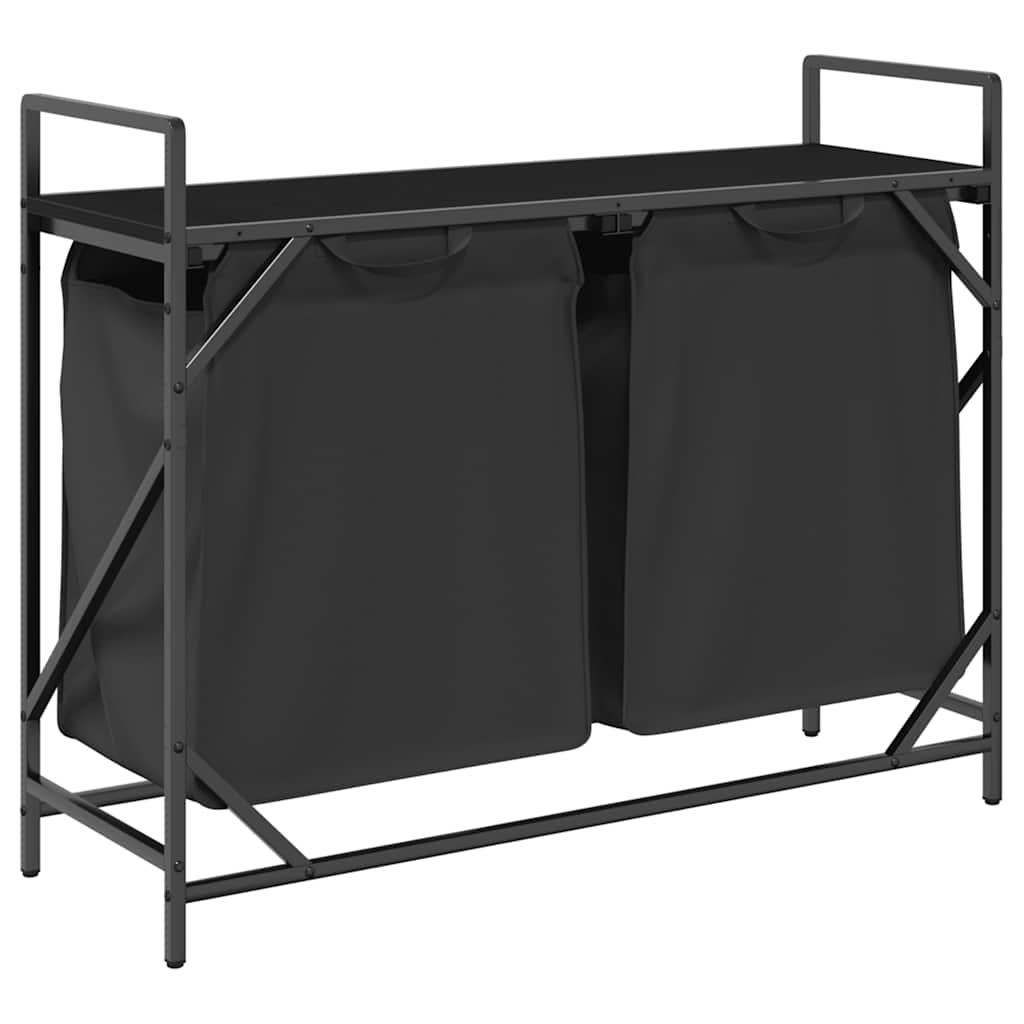 Laundry Basket 2 Compartments with Shelf Black Oak Look