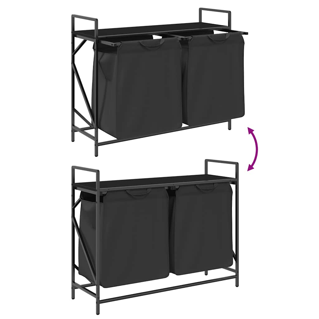 Laundry Basket 2 Compartments with Shelf Black Oak Look