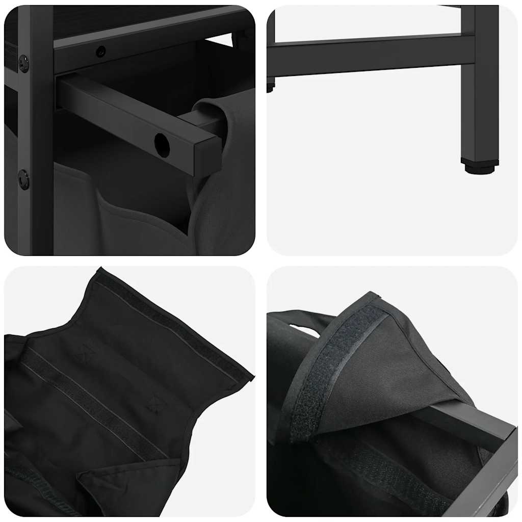Laundry Basket 2 Compartments with Shelf Black Oak Look