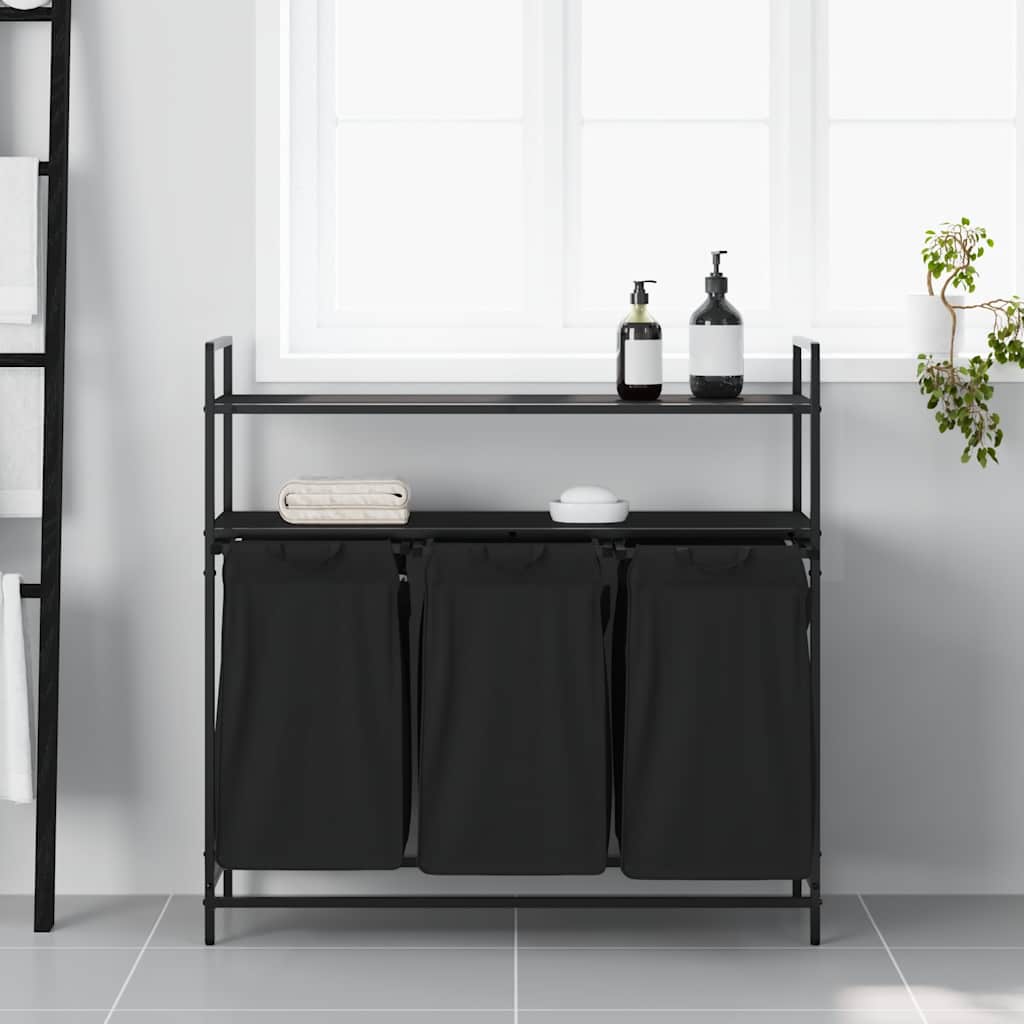 Wäschekorb 3 Fächer mit Regalen Schwarze Eiche