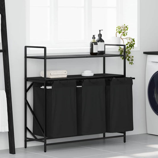 Wäschekorb 3 Fächer mit Regalen Schwarze Eiche
