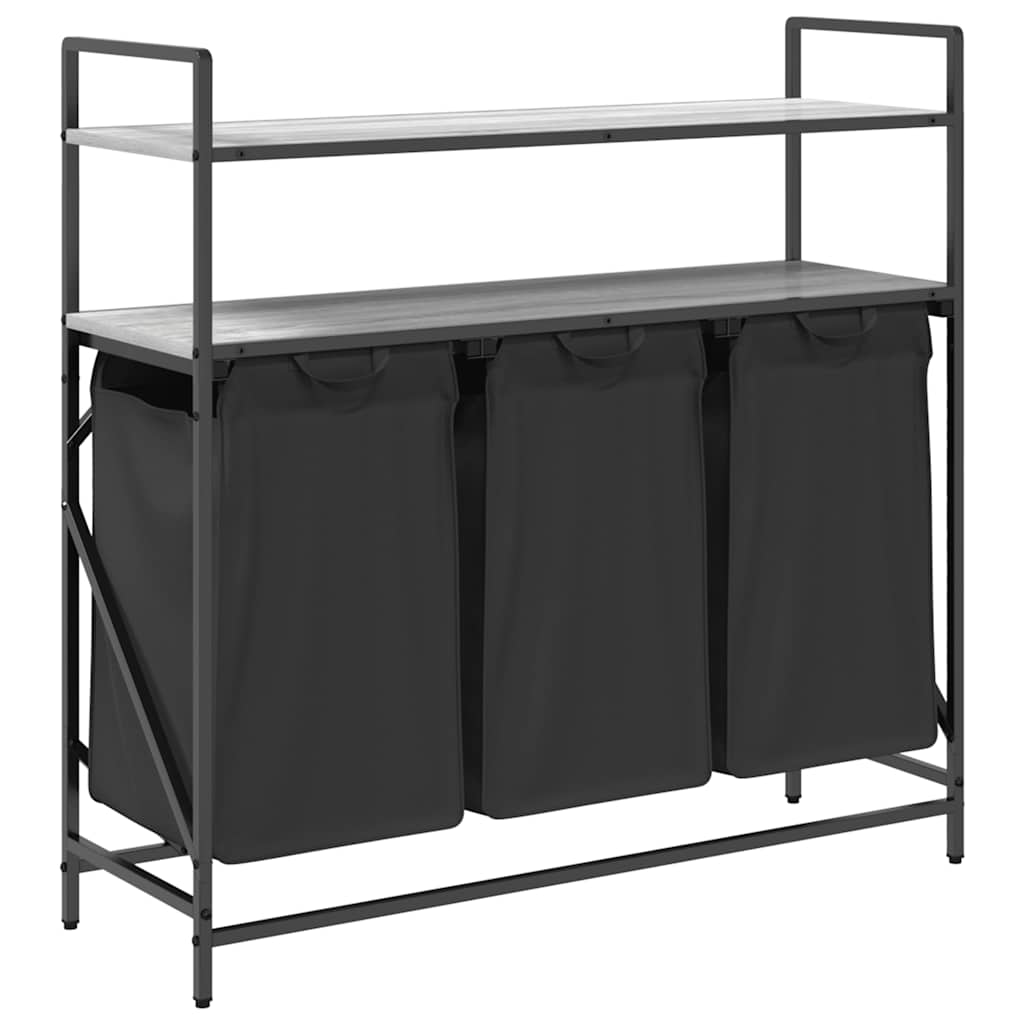Laundry basket with 3 compartments and shelves, grey Sonoma