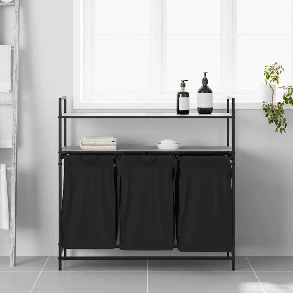 Laundry basket with 3 compartments and shelves, grey Sonoma
