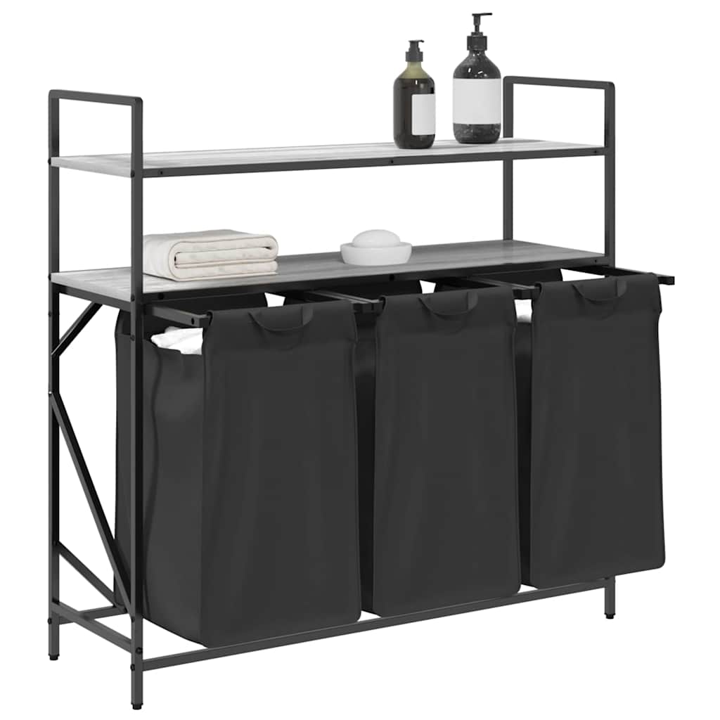 Laundry basket with 3 compartments and shelves, grey Sonoma