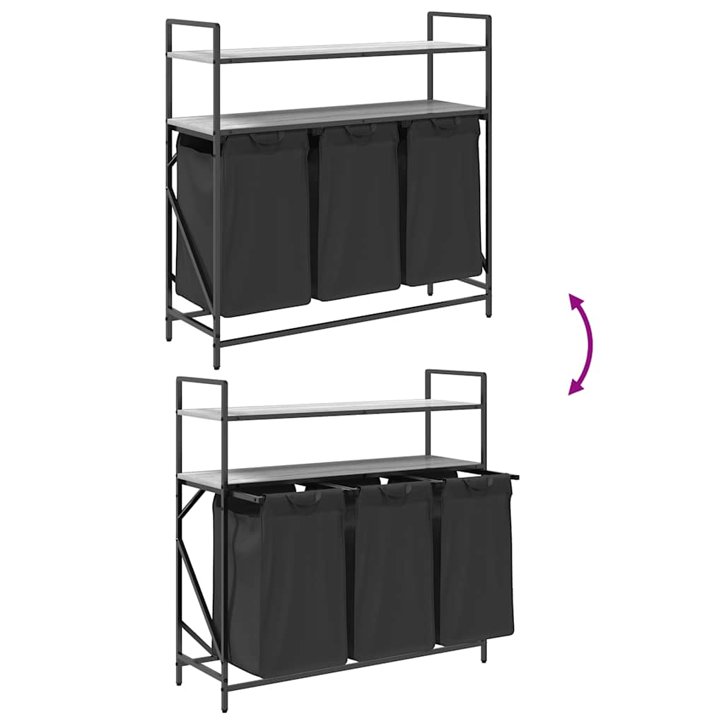 Laundry basket with 3 compartments and shelves, grey Sonoma