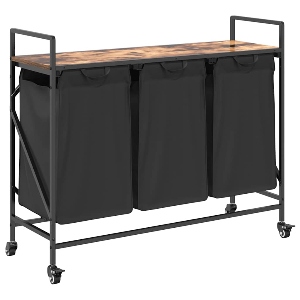 Laundry Basket with 3 Compartments and Wheels Smoked Oak