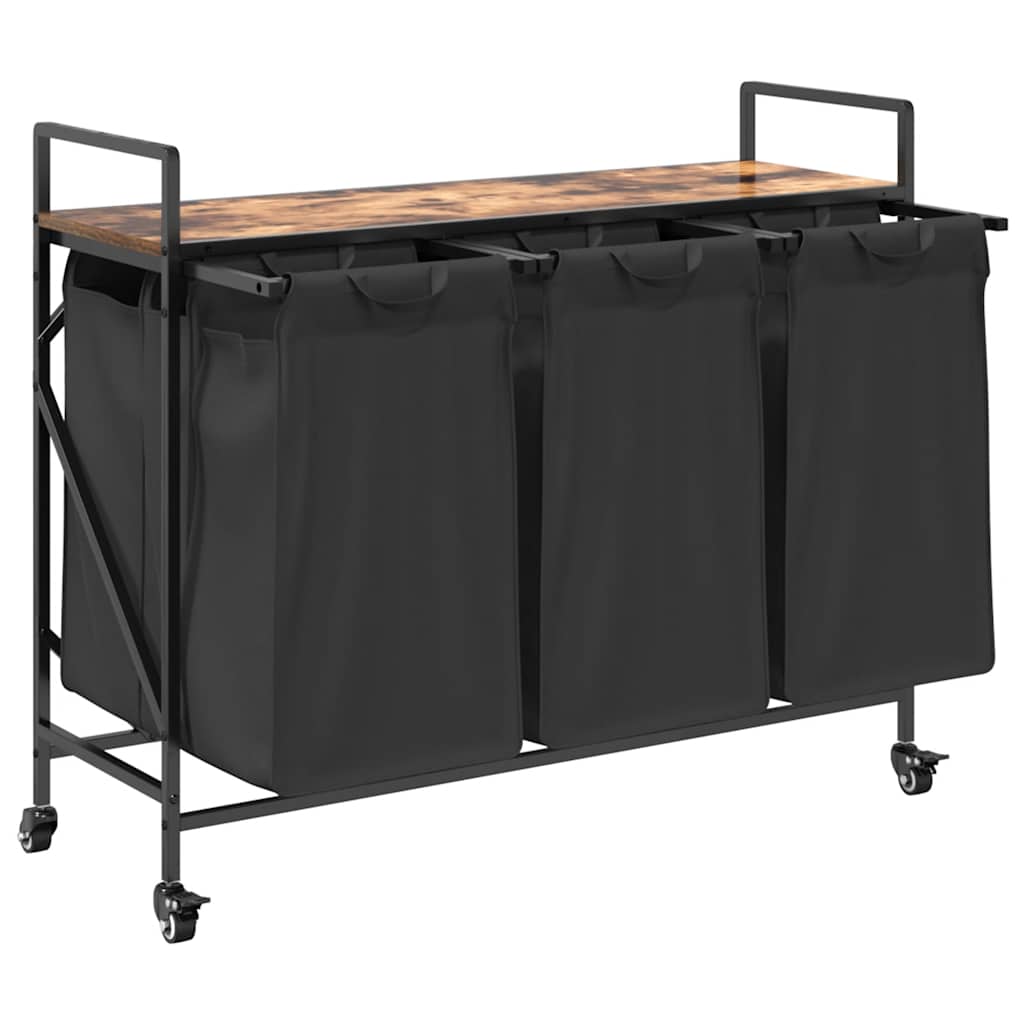 Laundry Basket with 3 Compartments and Wheels Smoked Oak