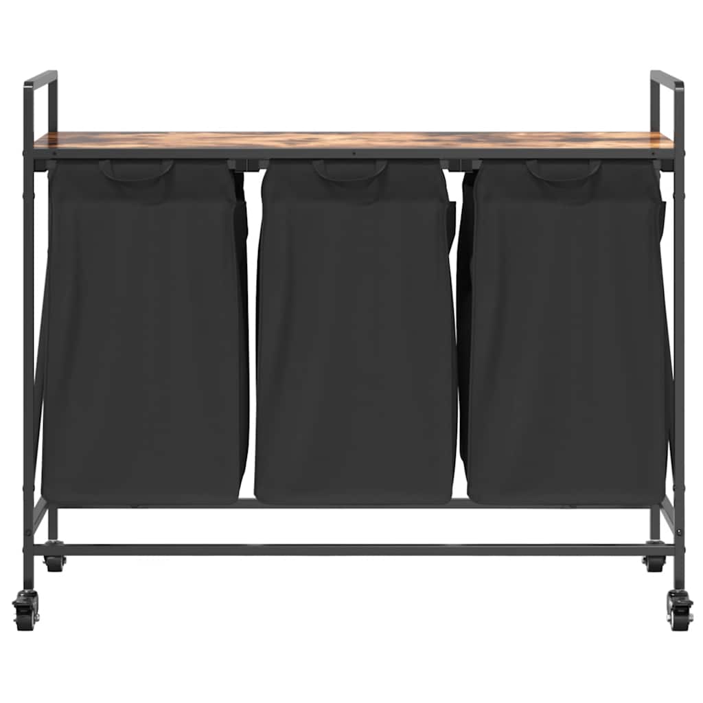 Laundry Basket with 3 Compartments and Wheels Smoked Oak