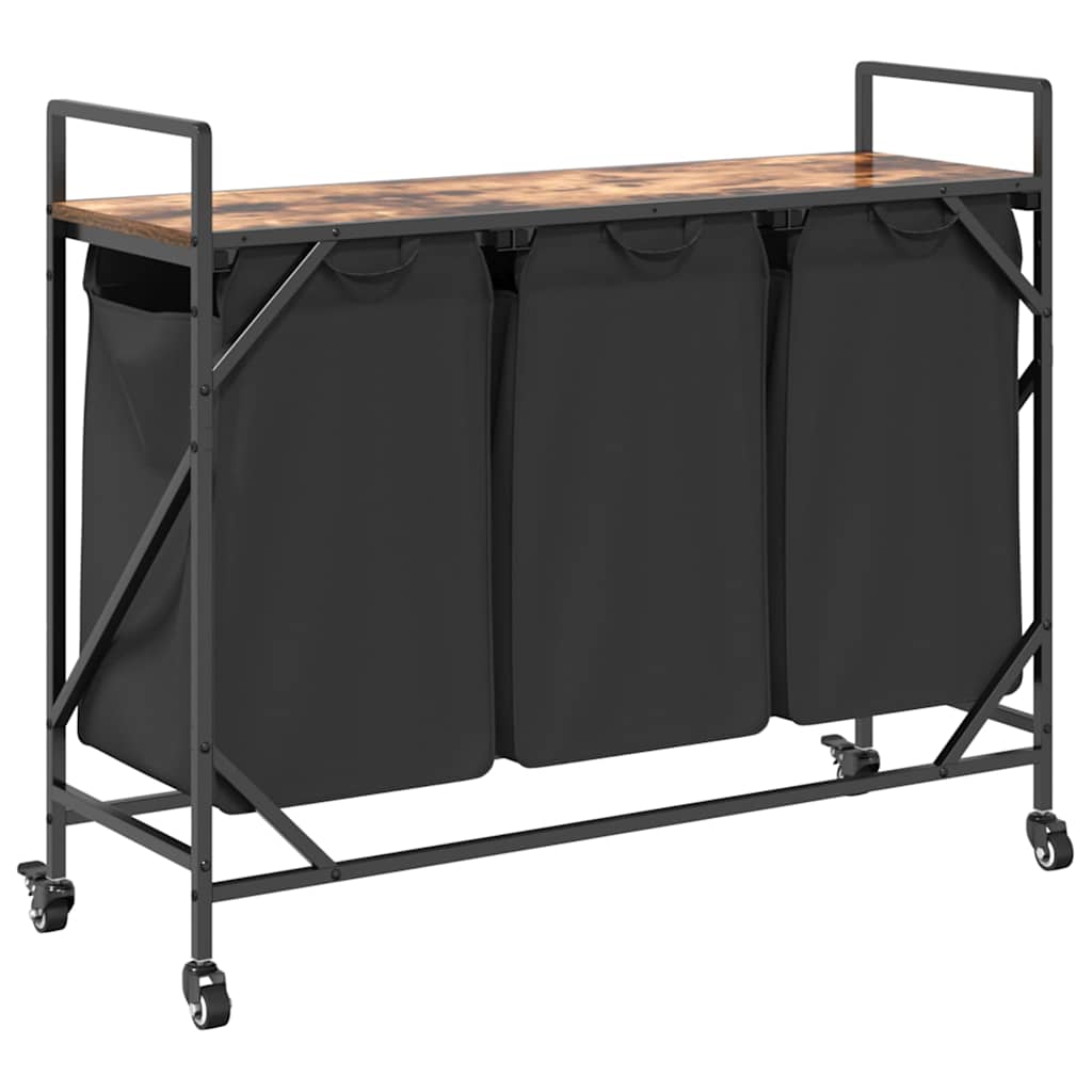 Laundry Basket with 3 Compartments and Wheels Smoked Oak