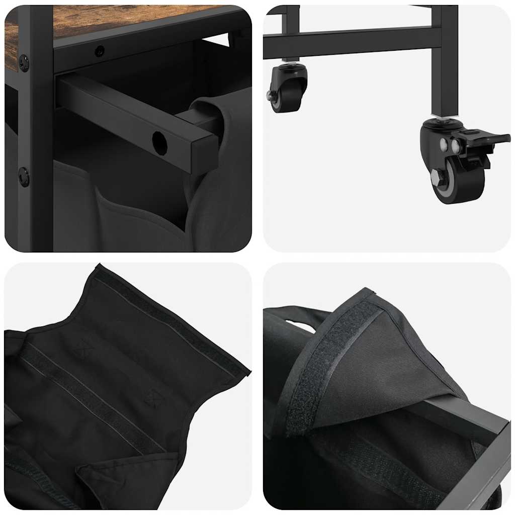 Laundry Basket with 3 Compartments and Wheels Smoked Oak