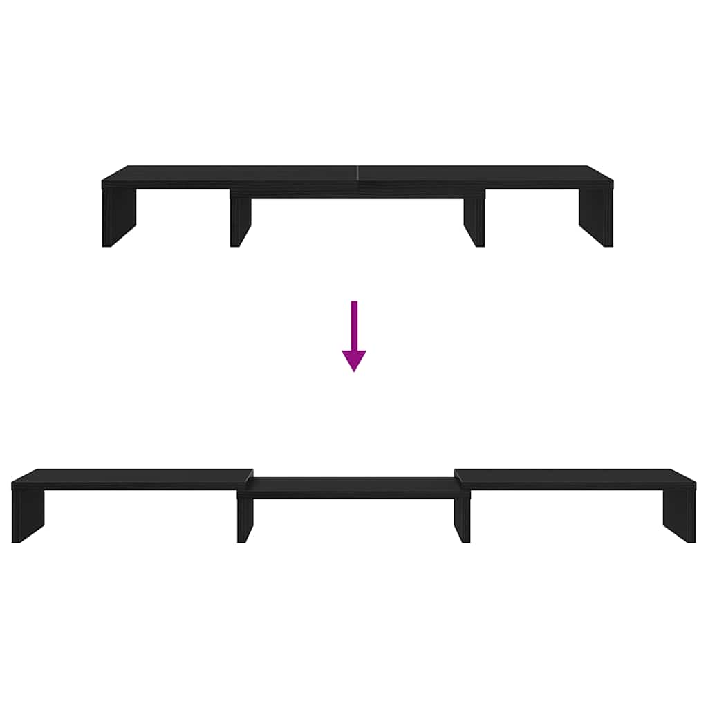 Support d'écran réglable Noir aspect chêne 80x24x10,5 cm