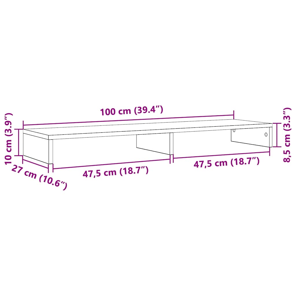 Support écran noir effet chêne 100x27x10 cm Panneau de particules