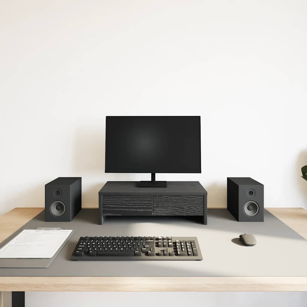 Monitor Stand with Drawers Black Oak Look 50x27x15 cm