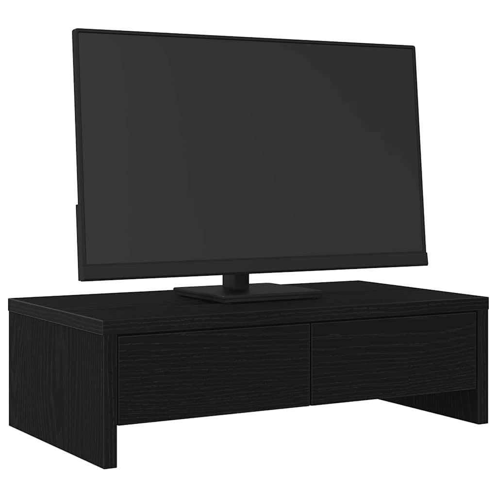Monitor Stand with Drawers Black Oak Look 50x27x15 cm