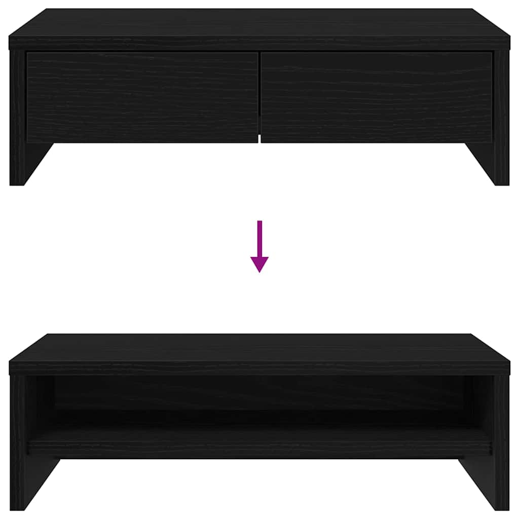 Monitor Stand with Drawers Black Oak Look 50x27x15 cm