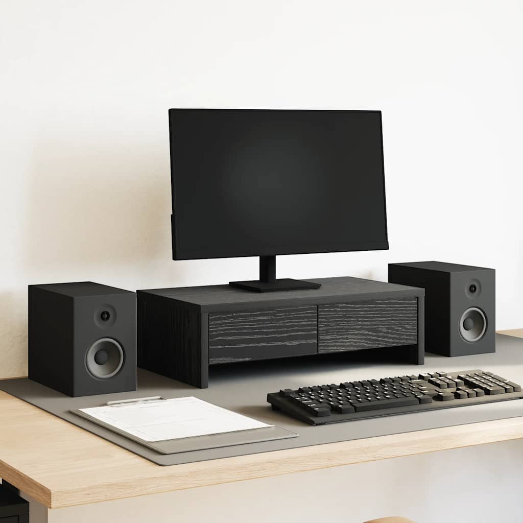 Monitor Stand with Drawers Black Oak Look 50x27x15 cm