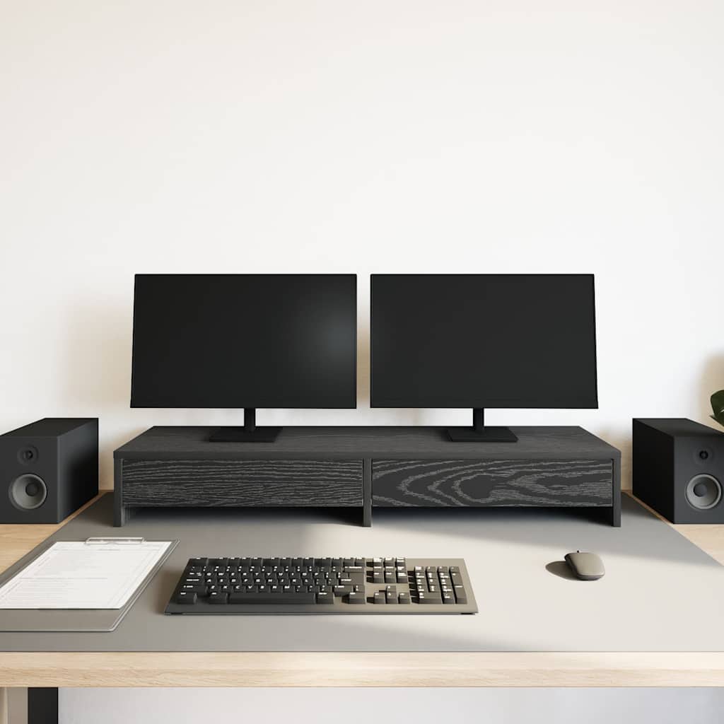 Monitor stand with drawers Black Oak-look 100x27x15 cm