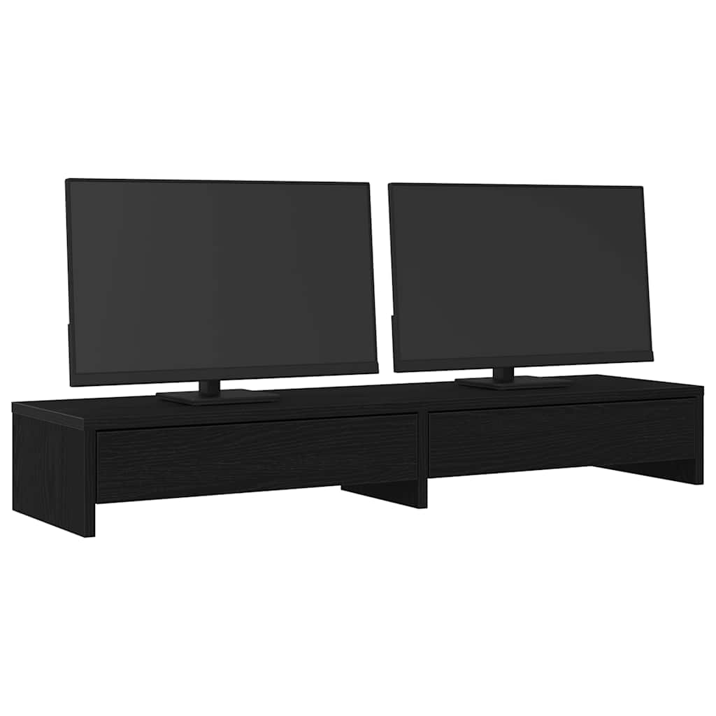 Monitor stand with drawers Black Oak-look 100x27x15 cm