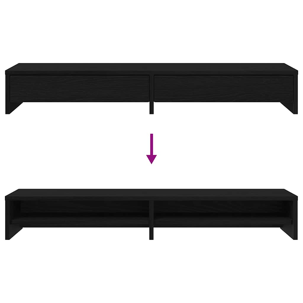 Monitor stand with drawers Black Oak-look 100x27x15 cm
