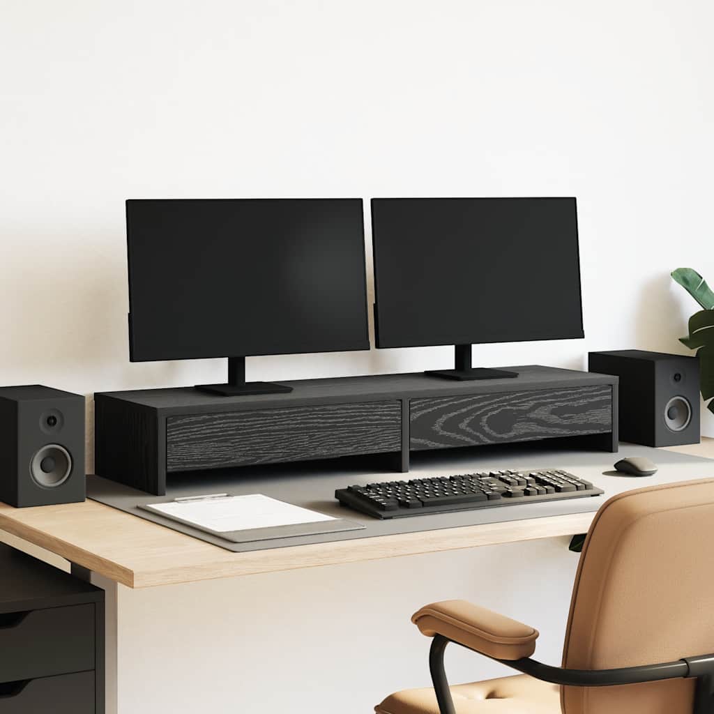 Monitor stand with drawers Black Oak-look 100x27x15 cm