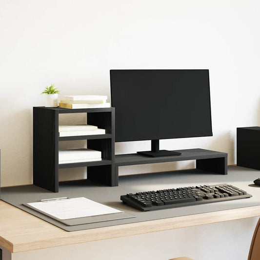 Support d'écran avec organiseur de bureau noir aspect chêne