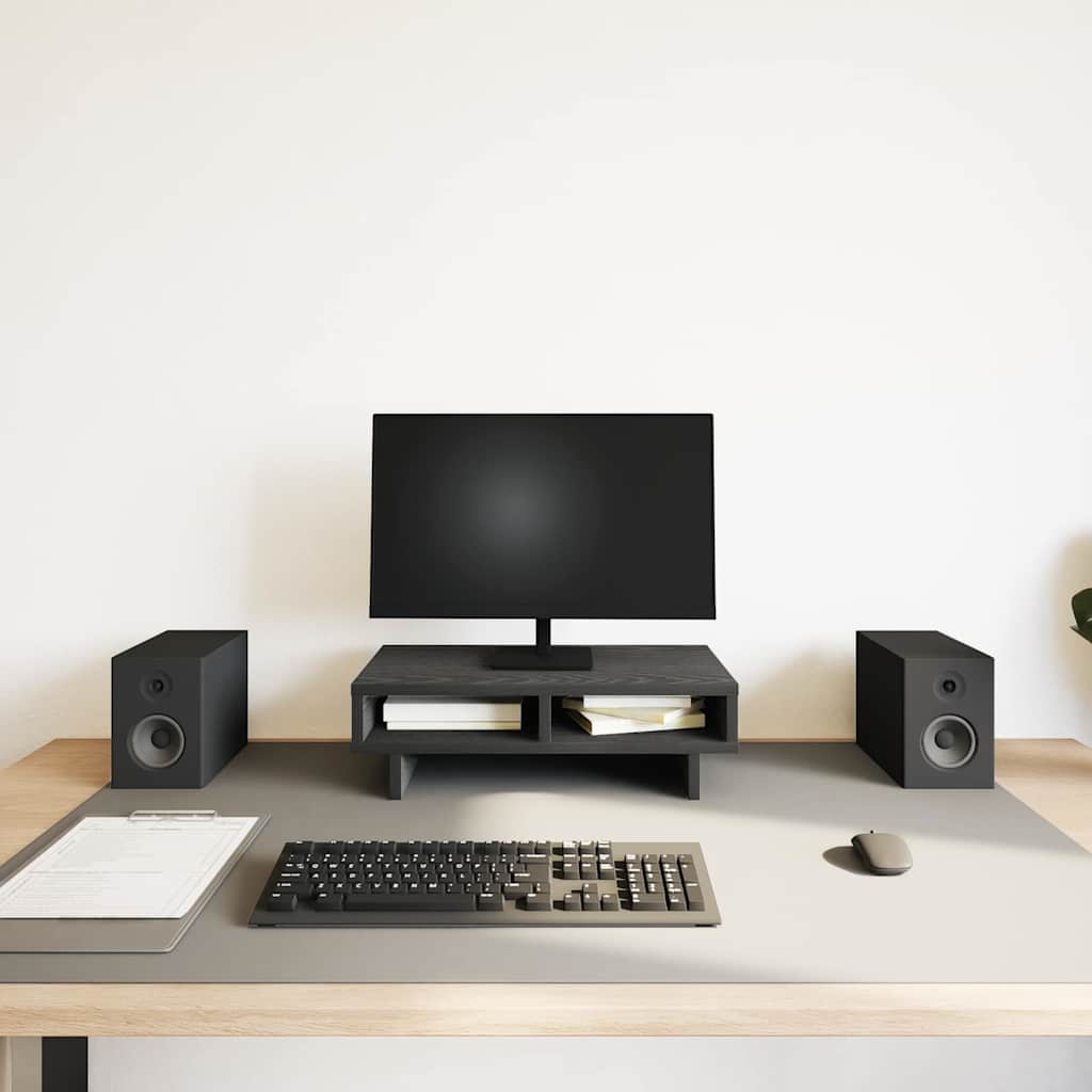 Support-moniteur noir aspect chêne 50x27x15 cm panneau de particules