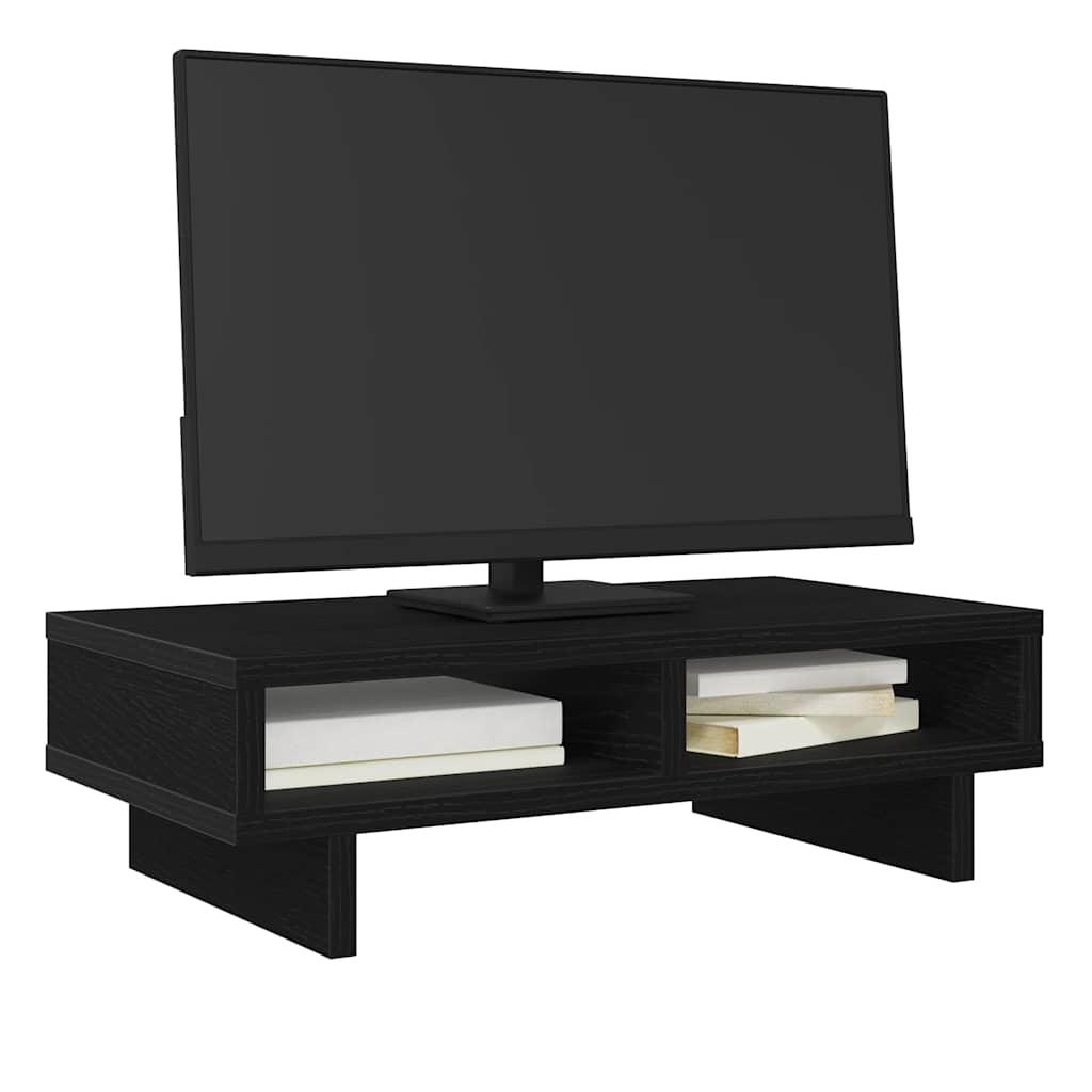 Support-moniteur noir aspect chêne 50x27x15 cm panneau de particules