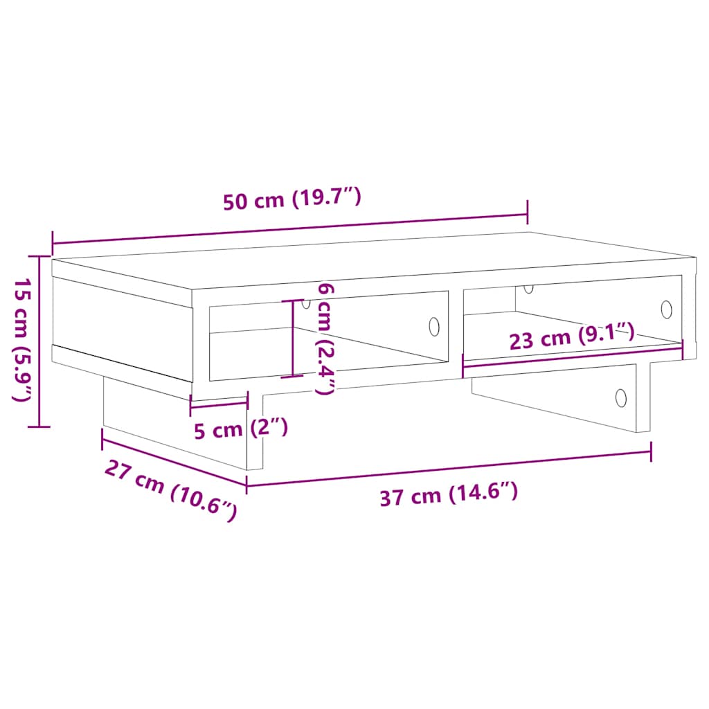 Support-moniteur noir aspect chêne 50x27x15 cm panneau de particules