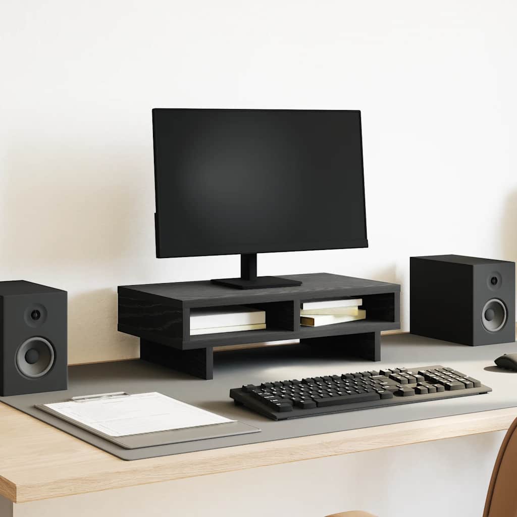 Support-moniteur noir aspect chêne 50x27x15 cm panneau de particules