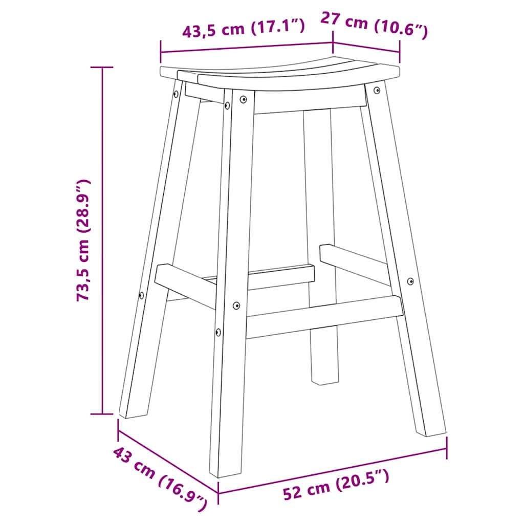Barhocker 2 pcs Schwarz 52 x 43 x 73,5 cm HDPE
