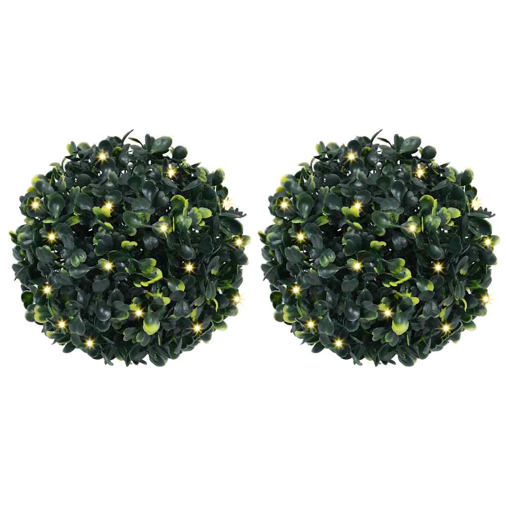 Boules de buis artificielles avec lumières LED 2 pcs Vert 22 cm