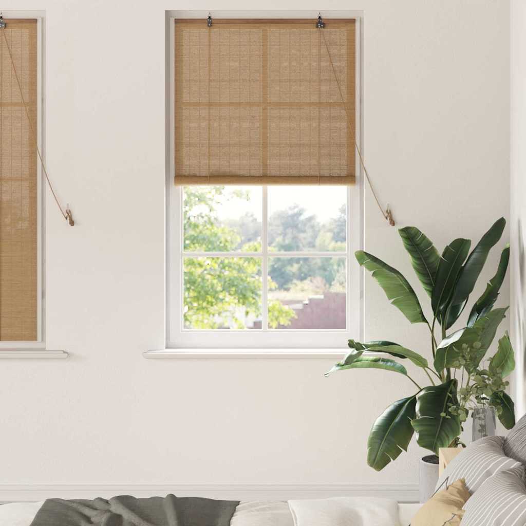 Store enrouleur avec rideaux marron 90 x 160 cm Bambou