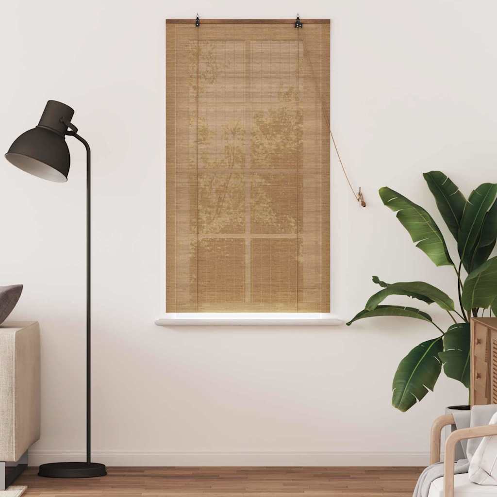 Store enrouleur avec rideaux marron 90 x 160 cm Bambou