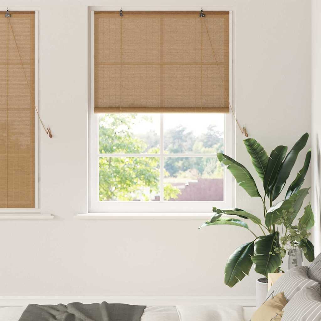 Brown Bamboo Roller Blind with Curtains 120 x 160 cm