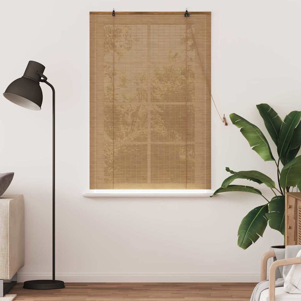 Brown Bamboo Roller Blind with Curtains 120 x 160 cm