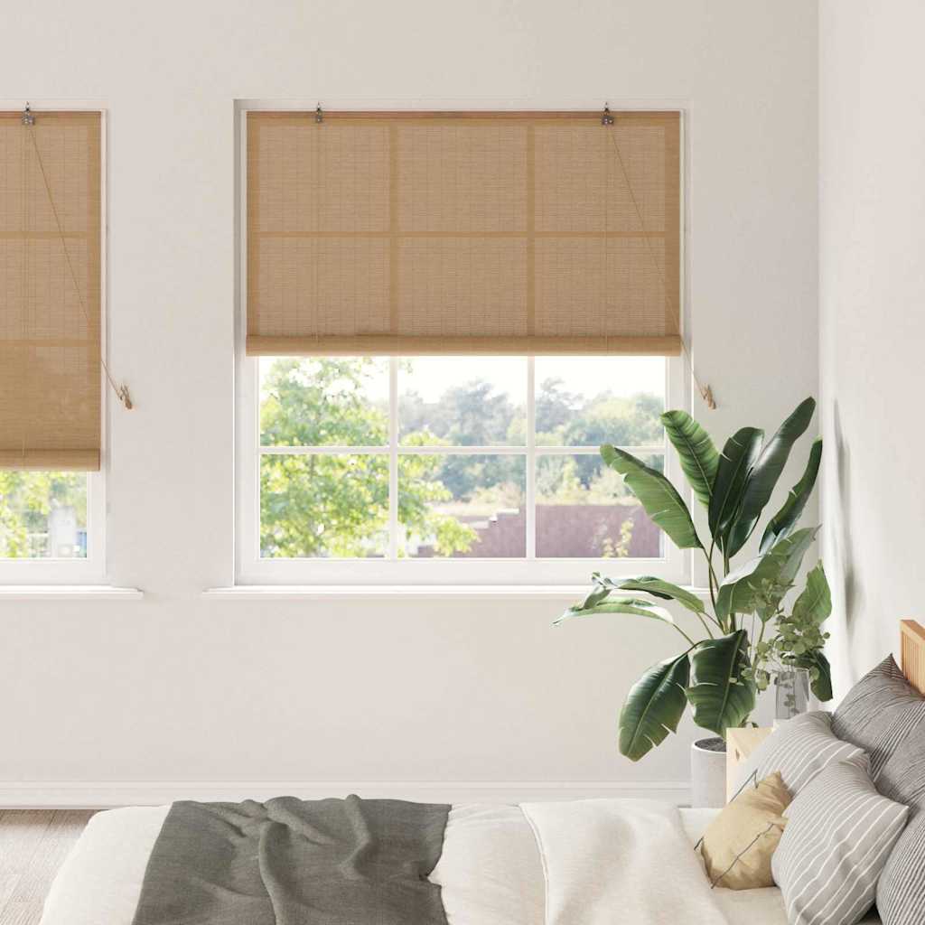Brown Roller Blind with Curtains 140 x 220 cm Bamboo