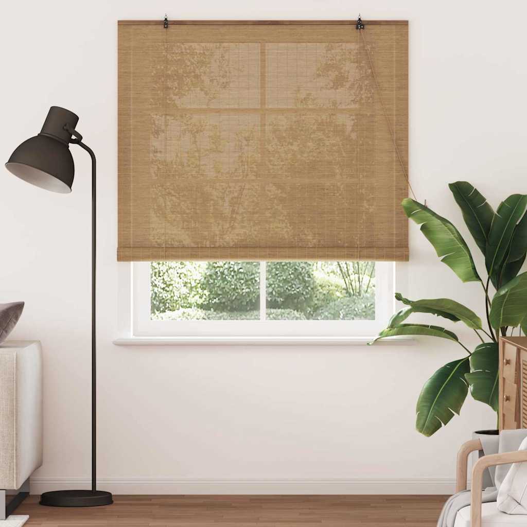 Brown Roller Blind with Curtains 140 x 220 cm Bamboo