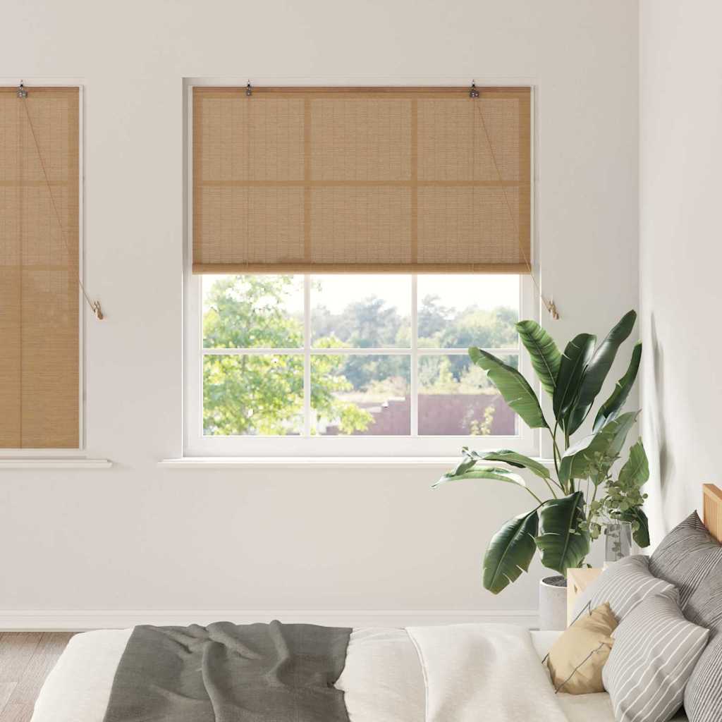 Rollo mit Vorhängen Braun 150 x 160 cm Bambus