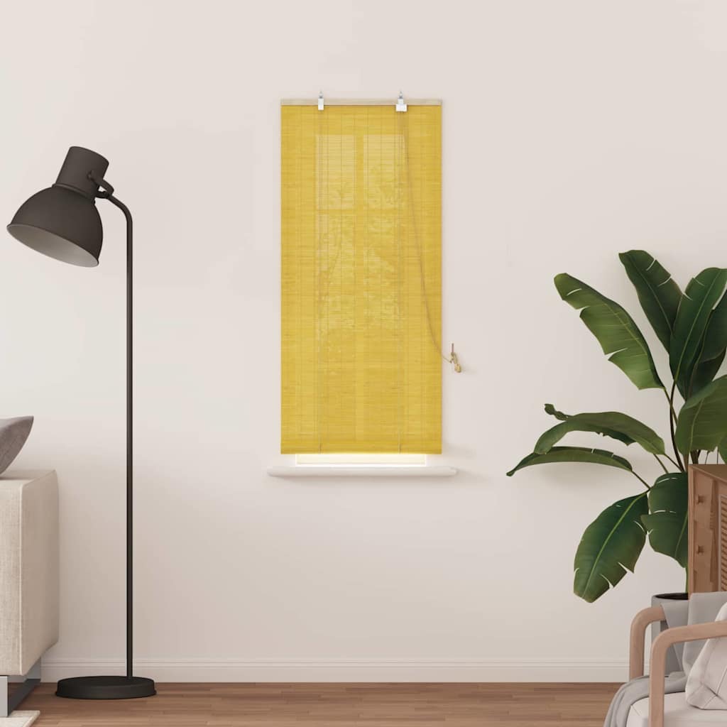 Rollo mit Vorhängen Gelb 60 x 160 cm Bambus