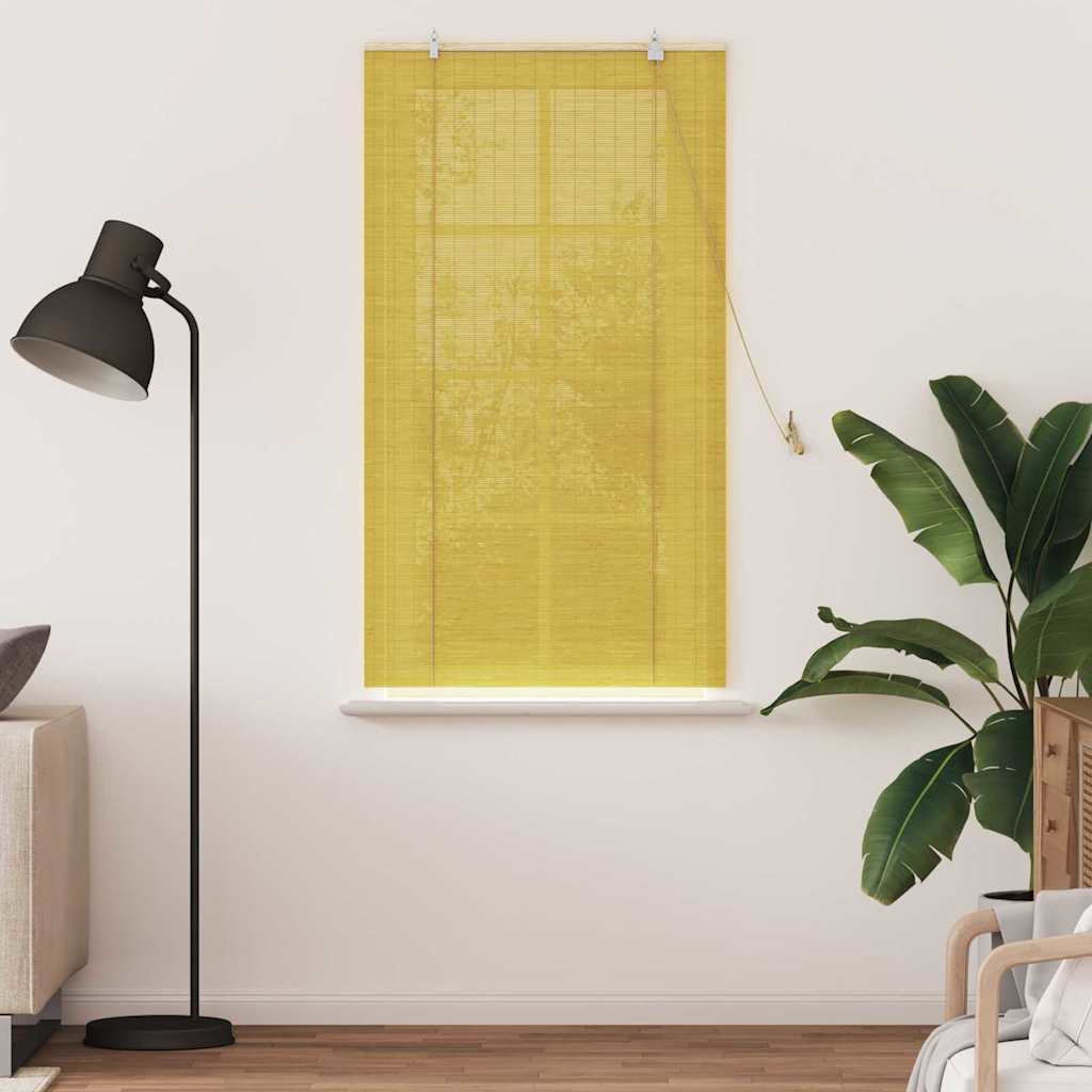 Rollo mit Vorhängen Gelb 90 x 160 cm Bambus
