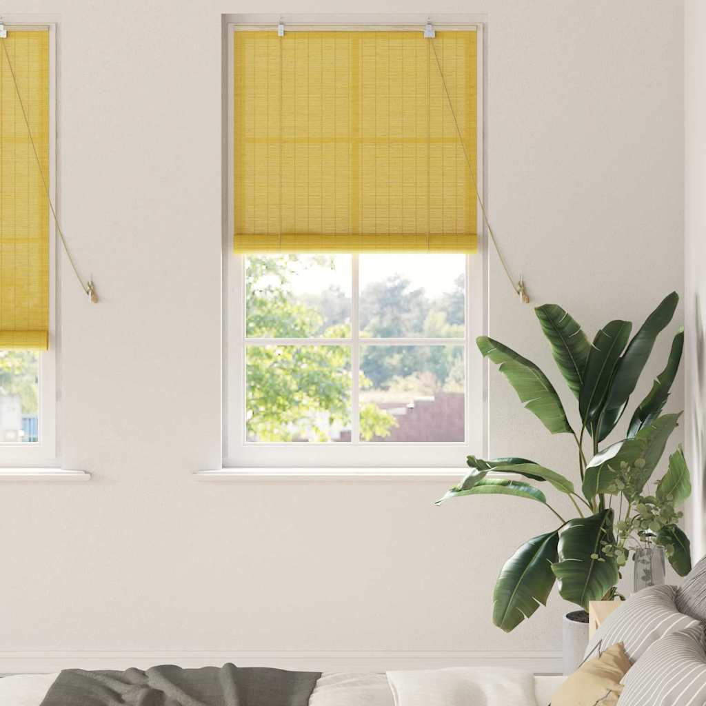 Yellow Roller Blind with Curtains 90 x 220 cm Bamboo