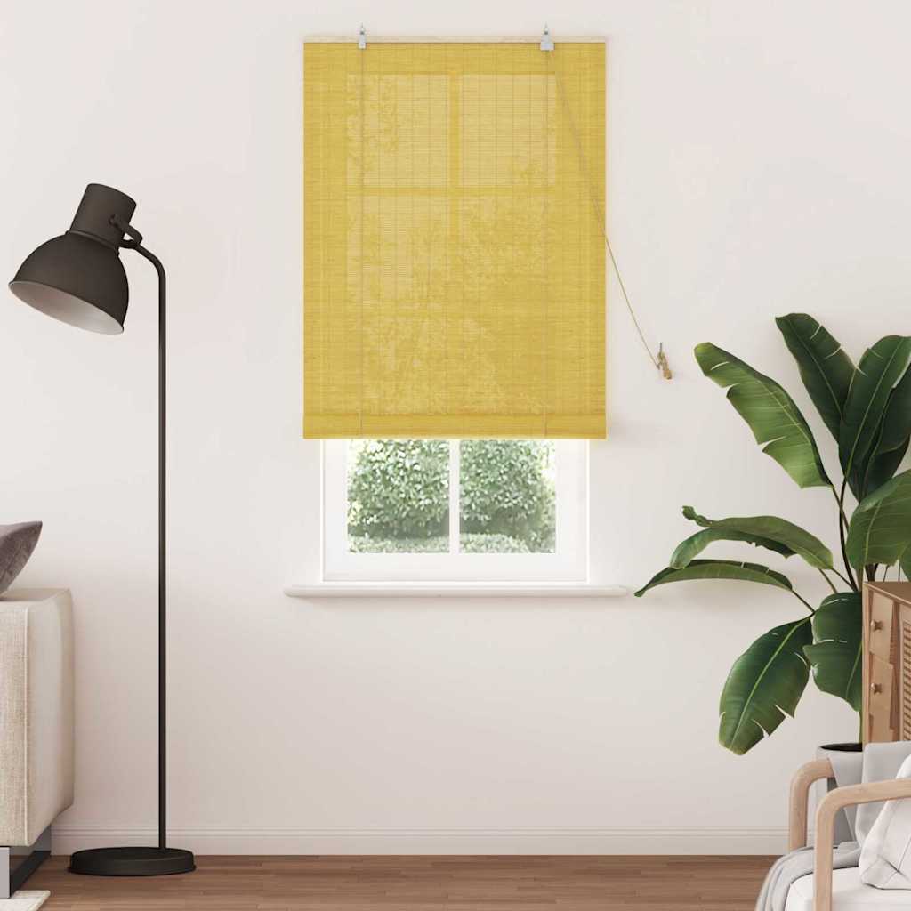 Yellow Roller Blind with Curtains 90 x 220 cm Bamboo