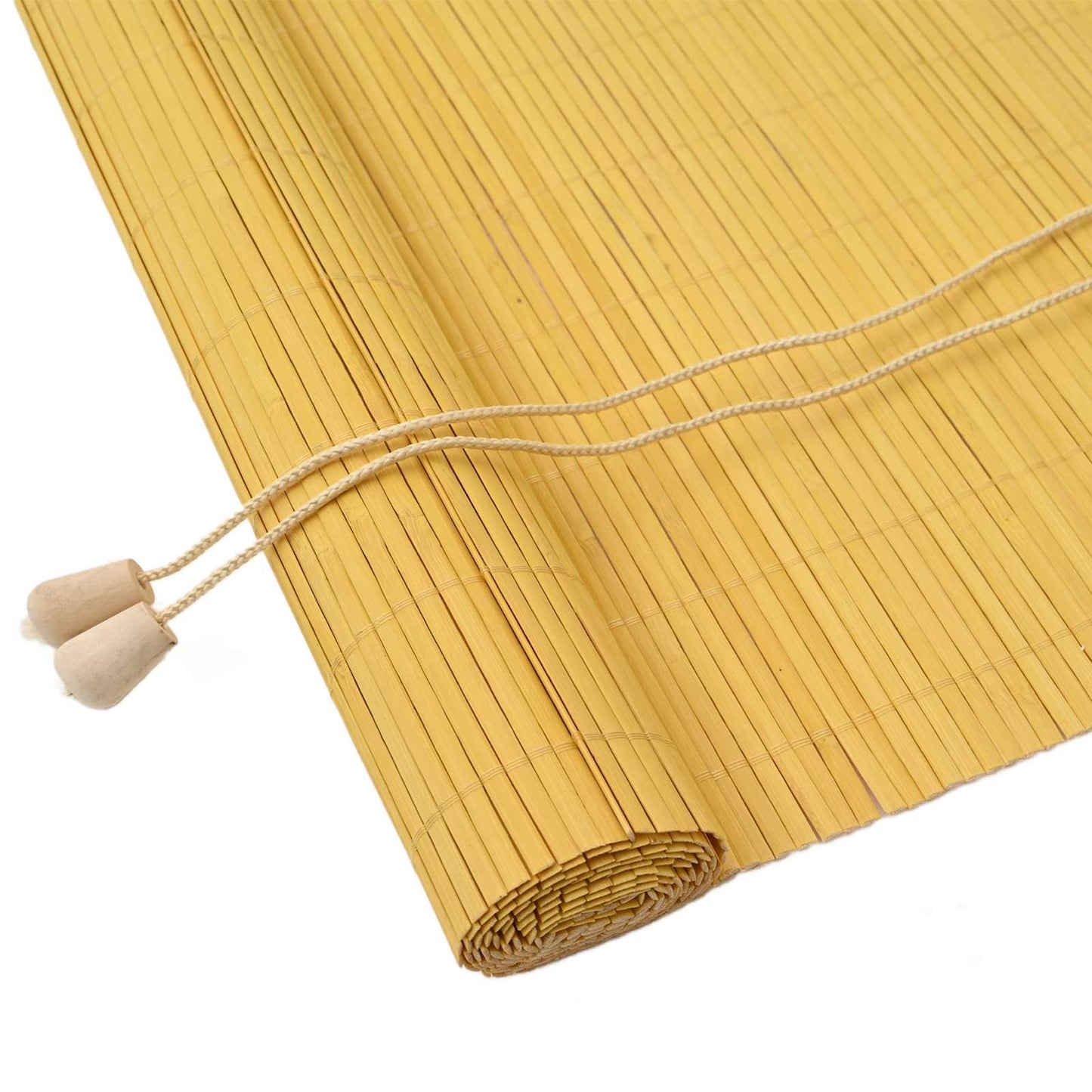 Yellow Roller Blind with Curtains 90 x 220 cm Bamboo